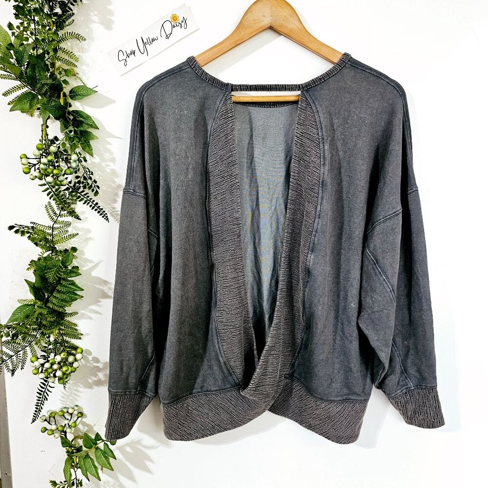 Mystree Open Back Sweatshirt Charcoal Gray Twisted Tulip Back Pullover S/M